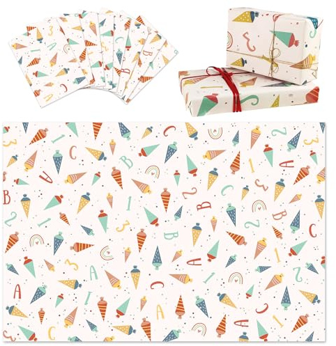 Geschenkpapier, 8 Blatt Einschulung 50x70cm, Kinder, ABC 123 Schulkind, Geschenkverpackung