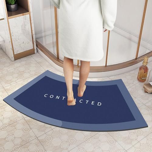 Non Slip Bath Mats，Curved Shower Mat，Curved Bath Mat for Round Shower, Non Slip Quick Dry Quadrant Curved Bath Rug, Super Absorbent Corner Bathroom Rug for Circular Shower,blue,
