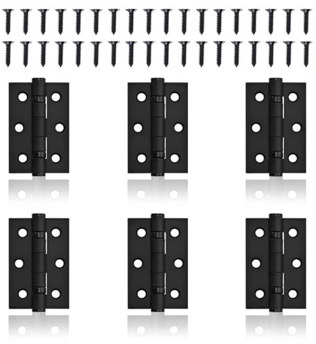 6 Pcs Black Matt Black Hinges for Door & Cabinet - 2 Inch Butt Hinges, Silent Stainless Steel, 36 Screws, 50 * 40mm