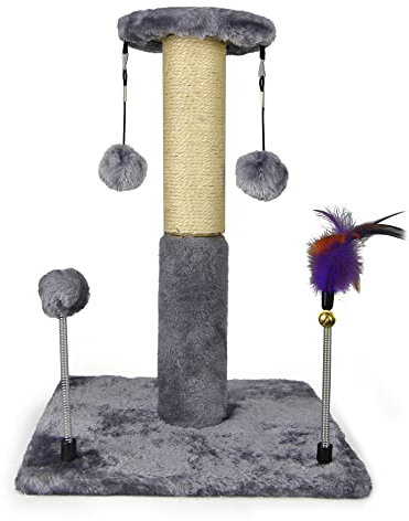 ROYPET 43cm Cat Scratching Post for Indoor Cat, Sisal Rope Scratch Posts for Kitten and Adult Cat, Standard with Dangling Toy, Grey