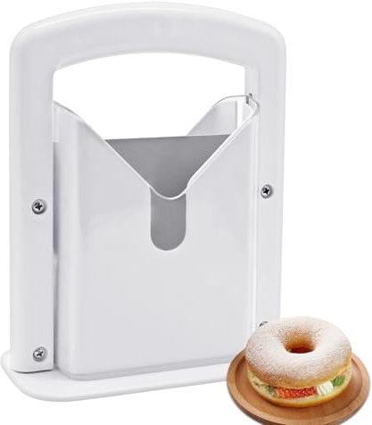 Bagel Slicer, Viceda Stainless Steel Bread Slicer, Safety Handle, Non-Stick Blade, Multipurpose Cutter for Bagels, Bread, Toast, Muffins, Portable, Easy Clean Precision Cutter, Kitchen Tool (White)
