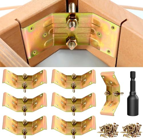 Pisman Table Leg Brackets 8-Piece with Hanger Bolt Driver, Heavy Duty Corner Brackets for Wood, Kerf Mount Hardware Kit for Dining Table Desk Bench Legs, Iron Furniture Repair