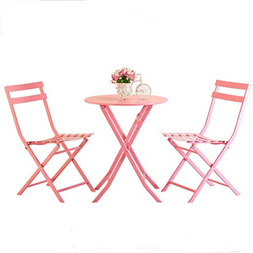 WOTZOV Garten-Terrassen-Sets – faltbares 3-teiliges Bistro-Set – modisches Metall – wasserdichter Balkontisch und -stühle (Pink)
