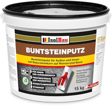 Isolbau - Buntsteinputz für Außen und Innen (Weiß, Grau, Schwarz) 15 kg - BP10 Mosaikputz Dekorationsputz Frostsicher, Wasserfest, Stoßfest