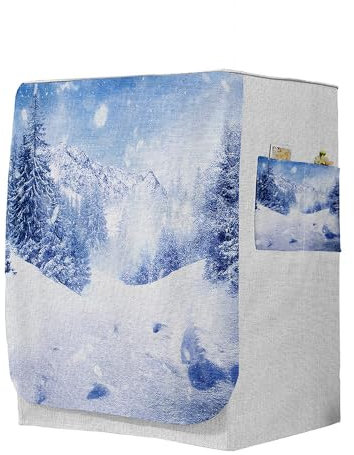 Highdi 3D Housse de Protection pour Machine à Laver, Chargement Frontal Housse à La Poussière avec Ouverture Frontale (Capacité S 6~7,5kg,Flocon de Neige 10)