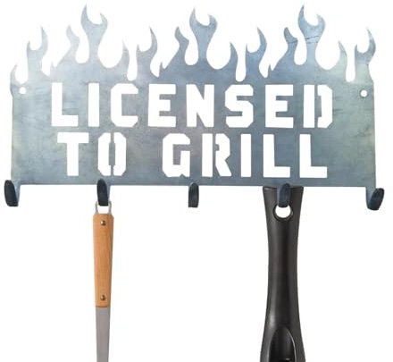 Griglia porta utensili per barbecue, in acciaio inox, con 5 ganci, porta posate per grigliare e utensili da cucina, gancio per asciugamani