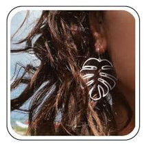 Cybche Boho Palm Leaf Earrings Silver Monstera Leaf Dangle Hook Earrings Hollow Leaf Drop Earrings Metal Palm Earrings Tropical Plant Earrings Jewelry for Women