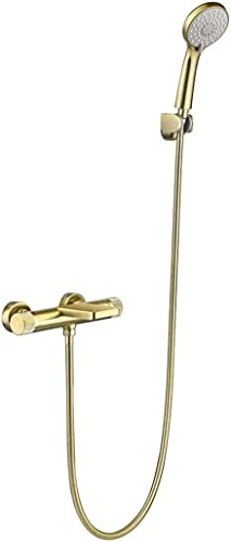 GMWARDDF Bathroom Shower Mixer Set Tub Taps,Wall Mounted Brass Brushed Gold Thermostatic Bath Shower Faucet Set with Handheld Shower Suitable for Bathroom Luxury Shower Set,Black