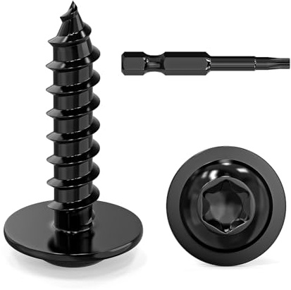 Dayalo 50 Stück Blechschrauben 3,9 x 16 mm, Flachkopf mit Scheibe Torx | Edelstahl A2 V2A, Schwarzes Oxid, Holzschrauben Selbstschneidend für Blech, Holz und Kunststoff, mit Schraubendreher Bit