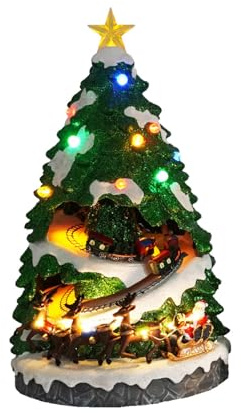 Wintem Árbol de Navidad Animado en Miniatura con Luces LED y música, Ideal para Decorar casa o pueblos navideños, Decorado y Pintado de Forma Artesanal con Materiales Resistentes, 40 x 22 x 22 cm