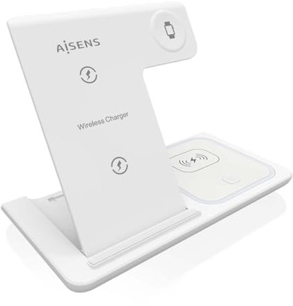 AISENS - ASCH-15W3WC044-W - Caricatore wireless USB-C 3 in 1 da 15 W per cellulare, Apple Watch, Aricular con custodia di ricarica, bianco
