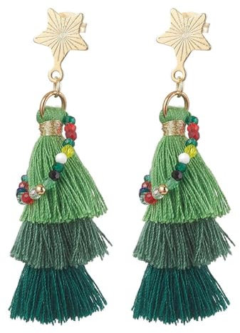 Charm Buddy Weihnachtsbaum-Quasten-Ohrstecker für Damen und Mädchen, Weihnachtsschmuck, Weihnachtsfeier, Wichtelgeschenk, Einheitsgröße, Polyester, Kein Edelstein