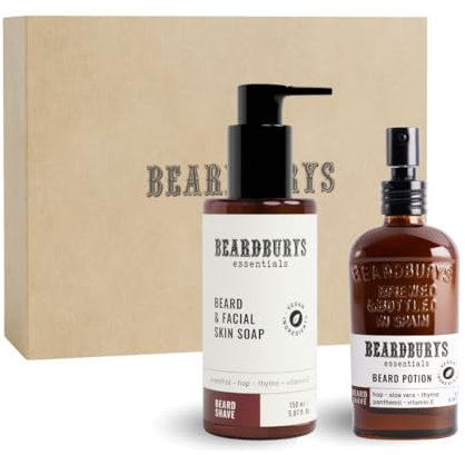 Essentials Skincare Bartpflegeset für Herren, inklusive Bart- und Gesichtsreiniger + Bartspülung, Anti-Falten, kein Juckreiz und schnell einziehende Formel
