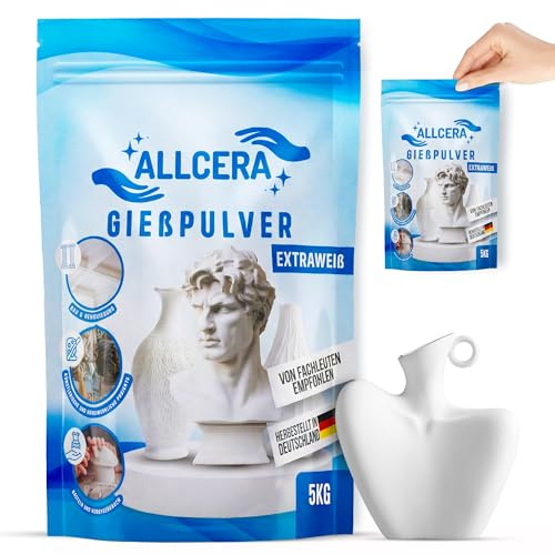Gießpulver Weiß 3x5kg - Premium Keramik-Gips | Giesspulver zum gießen für Silikonformen | Sehr weiss, ohne Blasen & Risse | Feines Reliefgießpulver für Gießformen - Made in Germany | ALLCERA 15KG