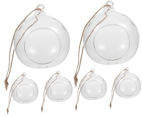 HAWILLOSCH 6 Stück-pack Hängende Glaskugel Teelichthalter Aus Kristallglas Mit 8cm Boden Inklusive 1,2m Juteschnur Transparent Für Dekoration Und Kleiner Pflanzen Aufhängung