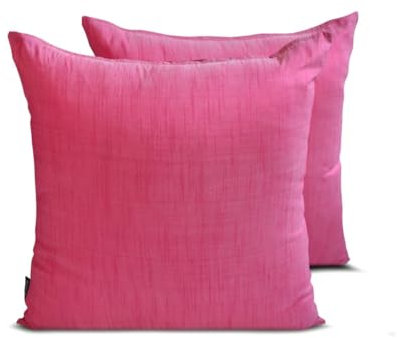The HomeCentric Dekorativ Fuchsie Kissen Überzüge 2 Stück 55x55 cm Kunstseide Kissen Zweifarbige Seide, einfarbig, Kissenbezug, Solide Kissen, Modern Kissen Überzüge - Fuchsia Pink Luxury