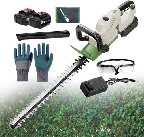 pealiritansemen Tagliasiepi A Batteria, Tagliasiepi Portatile, Motore Brushless da 2000 Giri/Min, Tagliasiepi Leggero per Giardino, Recinzione, Giardinaggio, con Un Paio di Guanti,2batteries