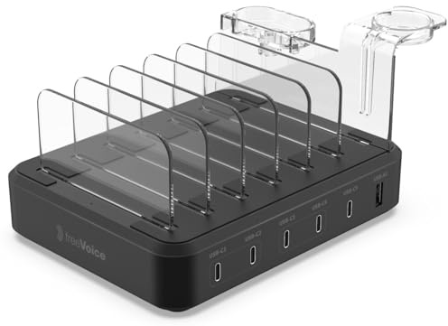 freeVoice Multi-Ladestation für mehrere Geräte I 140W I Mehrfach-Aufladestation mit 5X USB Typ-C & 1x USB Typ-A I USB-Charging-Station für 6 Geräte I Platzsparende Ladebox für Handy & Tablet