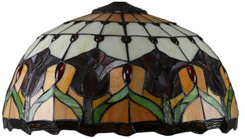 OOMRNV Lamp Shade Replacement W16 H7 Yellow Blue Green Stained Glass Tulip Leaves Lampshade For Table Lamp Floor Lamp Ceiling Fixture Pendant Hanging Light Home Offi,Beige Tulip