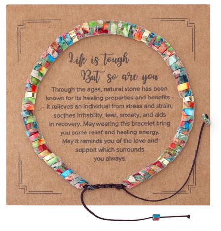 Mikovivi Inspirierendes Armband für Frauen, Life is Tough But So are You Ermutigungsarmband aus Naturstein Inspirierender Schmuck für Frauen Schwestern und Freunde Spirituelles Geschenk