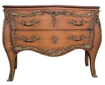 CasAmin Home & Living Retro Chest of Drawers in French Baroque Style 120 cm Wide Handmade Wooden Bedside Table with 2 Drawers for Bedroom Decoration