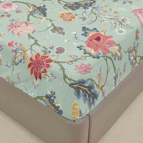 Surwin Spannbettlaken 200x200, Elegant Blumen Elastisch Bettlaken, Weiche Spannbetttuch Mikrofaser Spannleintuch, 30cm Steghöhe, Paisley Blumen Motiv