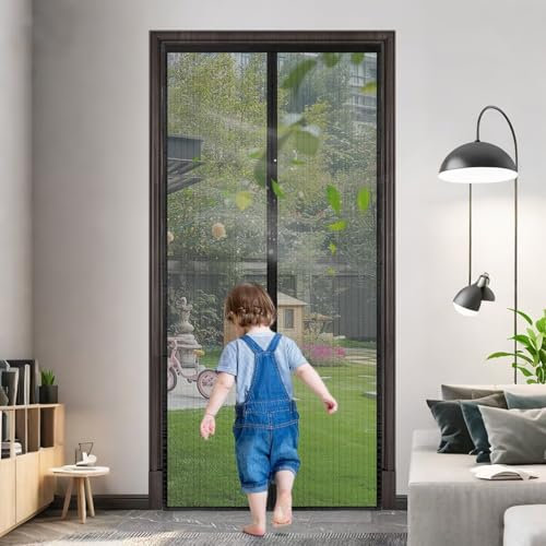Magnet Fliegengitter Tür Vorhang für Holz, Eisen, Aluminium Türen und Balkon 120x225cm Schwarz