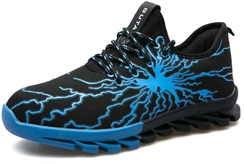 Men’s Lightning Print Y2K Running Shoes Lightweight Breathable Mesh Sneakers with Anti Slip Elastic Shock Absorbing Sole for Outdoor Fitness Jogging Walking and Casual Wear (Blue,9)