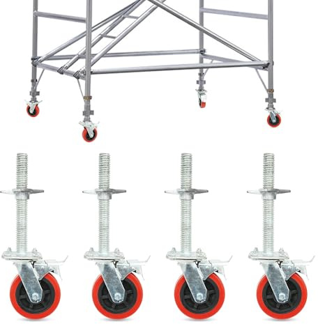 Juego de 4 ruedas de andamio con patas ajustables de 8 pulgadas, rueda de goma de bloqueo resistente para torre de andamio (8 pulgadas)