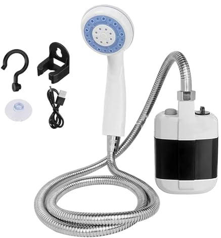 Wizoowip Portable Shower for Camping, Battery Powered Camping Shower Head Sprayer, 2200mAh Electric Outdoor Showers Pump for RV, Camp, Hiking, Travel,Pet, Car Washing White