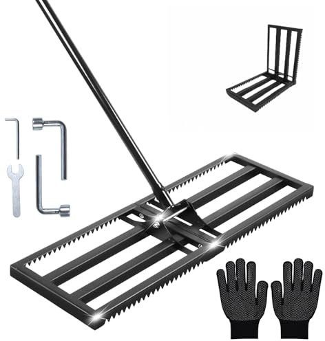 Rastrello livellatore per prato con denti, livellatore per terreno da cortile, 76,2 x 25,4 cm, resistente, bordo liscio anti-ribaltamento, regolabile da 40,6 a 195,6 cm, per sabbia, condimento del
