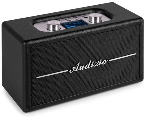 Audizio Tune60 Enceinte Rétro sans Fil 30W Bluetooth, Noire, Radio FM et Dab+, Batterie Optionnelle, Entrée AUX et USB, Fonction Alarme et Minuterie, Design Vintage Élégant