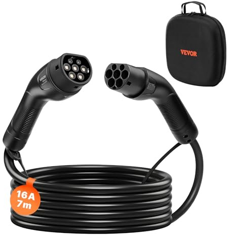 VEVOR Cavo di Prolunga per Caricabatterie EV, 16 Ampere, 7 m, Max 11 kW, Cavo per Ricarica Auto Elettrica Compatibile con Tipo 2, IP65 Trifase CA 480 V 50 Hz Temperatura di Esercizio -30℃ a 50℃