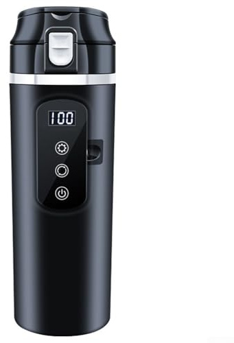 Yuanpgky Bouilloire électrique de voyage en acier inoxydable 304, 500 ml, 12 V/24 V DC, tasse chauffante portable pour véhicules avec contrôle et design anti-fuite