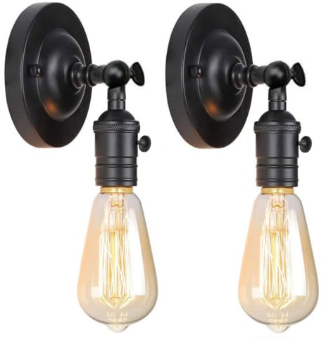 YSGUYILT 2 Stück Wandleuchte mit Schalter, E27 Vintage Wandlampen Innen, 180° Verstellbare Metall Industrial Wandleuchten für Schlafzimmer Wohnzimmer Flur Schwarz (ohne Glühbirne)