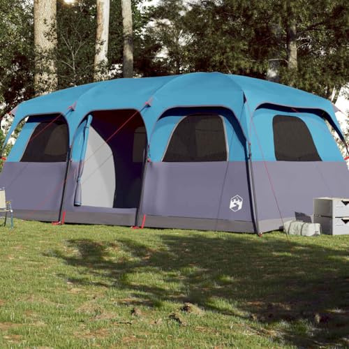 Owox Familienzelt Blau 487x335x223 cm, 10 Personen, 3 Kabinen, abnehmbares Überzelt, E-Anschluss, 6 Fenster, Outdoor