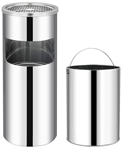 Genérico Papelera con cenicero de Acero Inoxidable 30 L, Cubos de la Basura y papeleras Plateado,51087