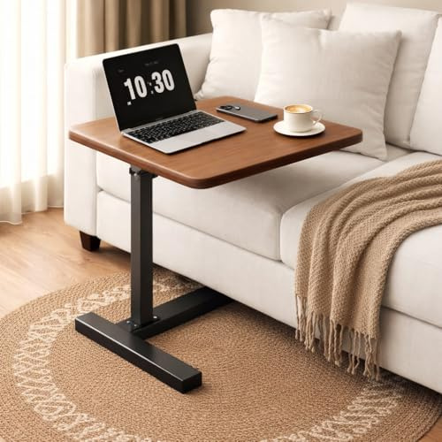 FGNIXLN Beistelltisch, Sofatisch mit Rollen, C-Form, mobiler Kaffeetisch, 60 x 40 x 106 cm, Wohnzimmertisch mit Metallgestell, für Kaffee und Laptop, Industrie-Design, braun-schwarz