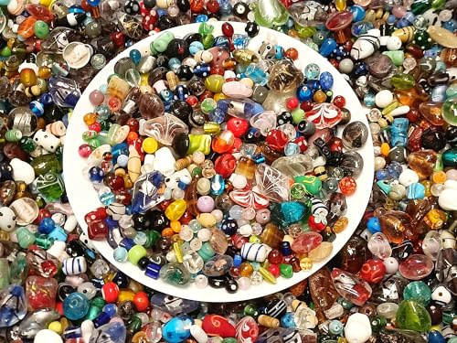 Perlin Posten Glasperlen Mix 1000 g Lampwork Silberfolie Perlen 10 mm bis 50 mm Schmuck Basteln DIY Großpackung