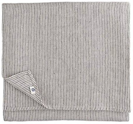 Linen & Cotton Luxus Streifen Tischdecke Stoff Landhausstil Vintage Shabby Bjorn - 100% Leinen, Schwarz/Beige/Natur (153 x 200 cm) Tischtuch Tischwäsche für Haus/Home Küche Dekoration Esstisch