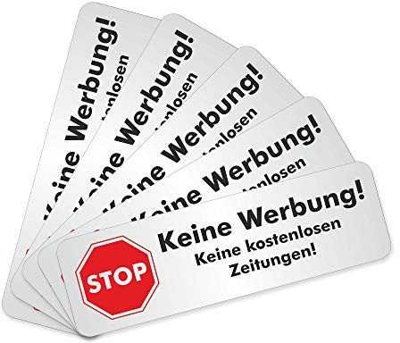 Lacerto® | 5er-Set, Briefkastenaufkleber Stop, Keine Werbung 68 x 21 mm, TOP Qualität