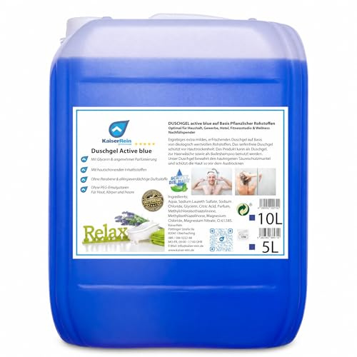KaiserRein Duschgel Kanister Active Blue, 10 L Nachfüllkanister für Spender, 2in1 für Haut, Körper & Haare, mit Glycerin, ohne Parabene & PEG, mikroplastikfrei, pH-hautneutral, Made in Germany