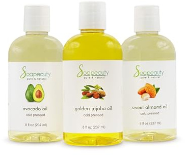 Sweet Almond Oil | Golden Jojoba Oil | Avocado Oil | Pack of 3 | Cold Pressed | Carrier for Essential Oils, Moisturizer for Skin, Face & Hair, Soap Making | 8 fl oz Each