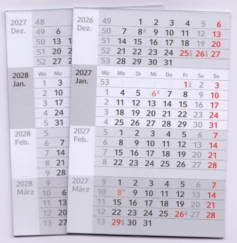 HiCuCo 4-Monats-Kalenderblöcke - magnetisch - für 2027 + 2028 - für Tischkalender Stehkalender Aufstellkalender Edelstahl