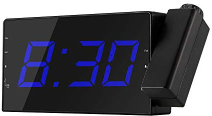 Houkiper Proyector Digital multifunción Radio Reloj, Regulable Pantalla LED Despertador Temporizador Posponer Radio FM Carga USB