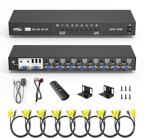 Huasion - Switch VGA KVM 8 porte in 2 uscite, supporta tastiera wireless e mouse audio USB 2.0, per condividere 8 computer con telecomando