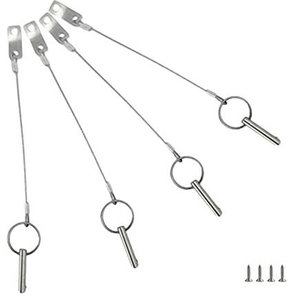 4PIECES of Marine Grade Hardware, Bimini Top Pin, Quick Release Pin 1/4 Diameter w/Lanyard Prevents Loss, All 316 Stainless Steel with Free Screws