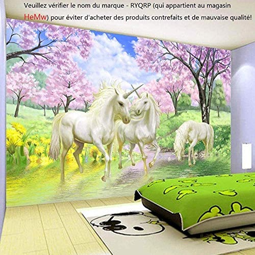 Papier Peint Mural 3D Arbre Fleur Rose Licorne Intissé Tapisserie Photo Peinture Murale Décor Moderne Pour Chambre Salon Salle De Bain 200CMx140CM