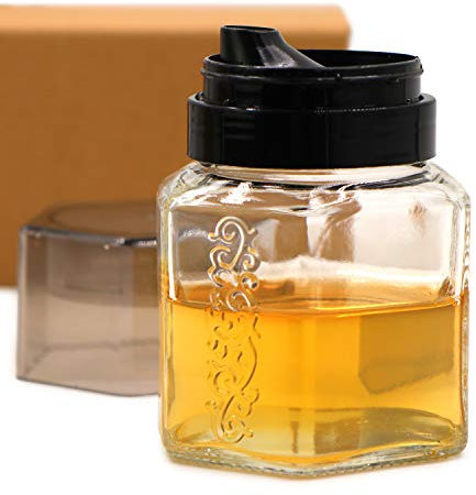 TOSSOW - Bottiglia per olio in vetro, a prova di perdite, contenitore per miele, olio, aceto con versatori e imbuto per olio d'oliva, caraffa decanter antigoccia, beccuccio per cucina 350 ML