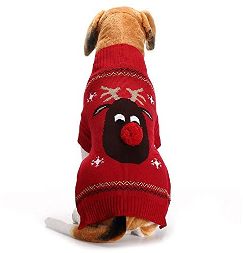ABRRLO Hunde Kostüme Hundebekleidung Baumwolle Pullover feiern Weihnachten-Tag Winter Mantel Strickpullover Haustier Hund Pullover Haustier Kostüm Fashion Urlaub Party Geschenk (XS, KitzD)